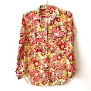 Kut From The Cloth Pink Yellow Floral Sheer Pockets Long Sleeve Button Up